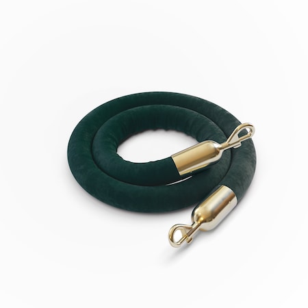 Montour Line Velvet Rope Green With Pol.Brass Snap Ends 8ft.Cotton Core PVR150-80-GN-SE-PB